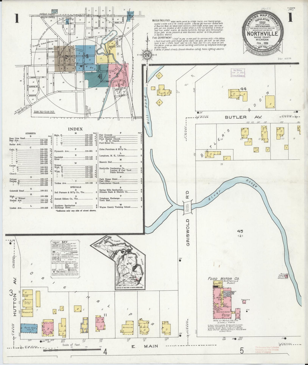 Sanborn Fire Insurance Map from Northville, Wayne County, Michigan (1926), Sheet #0001 - Historic Sanborn Fire Insurance Map Print, vintage old map wall art, antique decor, genealogy gift, Michigan Michigan map