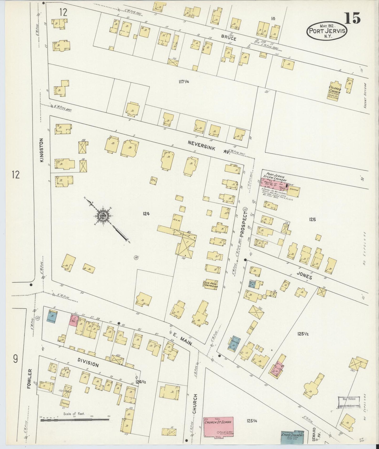 Sanborn Fire Insurance Map from Port Jervis, Orange County, New York (1912), Sheet #0015 - Complete Map Set gallery image, historic Sanborn map, vintage wall art, New York New York