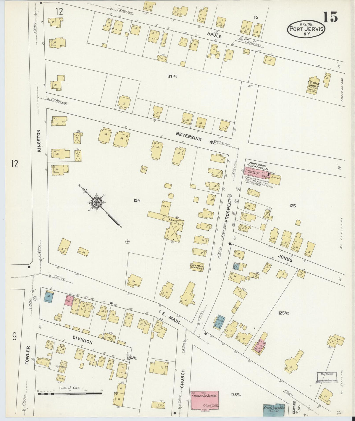 Sanborn Fire Insurance Map from Port Jervis, Orange County, New York (1912), Sheet #0015 - Complete Map Set gallery image, historic Sanborn map, vintage wall art, New York New York