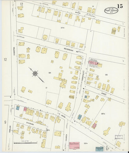 Sanborn Fire Insurance Map from Port Jervis, Orange County, New York (1912), Sheet #0015 - Complete Map Set gallery image, historic Sanborn map, vintage wall art, New York New York