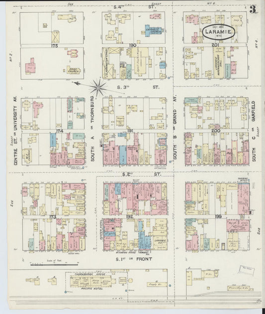 Sanborn Fire Insurance Map from Laramie, Albany County, Wyoming (1890), Sheet #0003 - Historic Sanborn Fire Insurance Map Print, vintage old map wall art, antique decor, genealogy gift, Wyoming Wyoming map