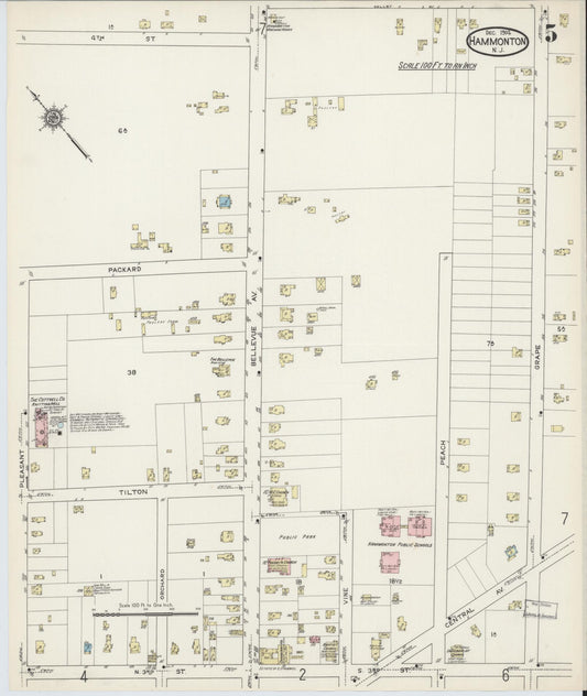 Sanborn Fire Insurance Map from Hammonton, Atlantic County, New Jersey (1914), Sheet #0005 - Historic Sanborn Fire Insurance Map Print, vintage old map wall art, antique decor, genealogy gift, New Jersey New Jersey map