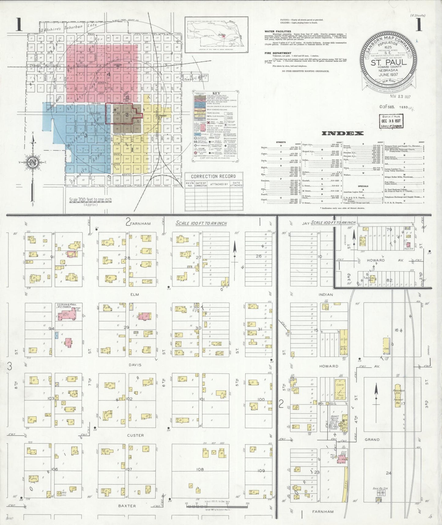 Sanborn Fire Insurance Map from Saint Paul, Howard County, Nebraska (1937), Sheet #0001 - Complete Map Set gallery image, historic Sanborn map, vintage wall art, Nebraska Nebraska