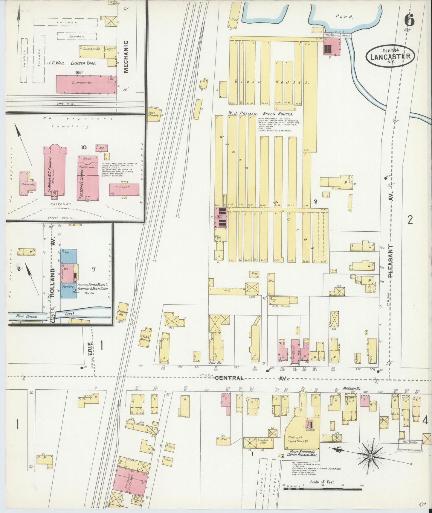 Sanborn Fire Insurance Map from Lancaster, Erie County, New York (1904), Sheet #0006 - Historic Sanborn Fire Insurance Map Print, vintage old map wall art, antique decor, genealogy gift, New York New York map