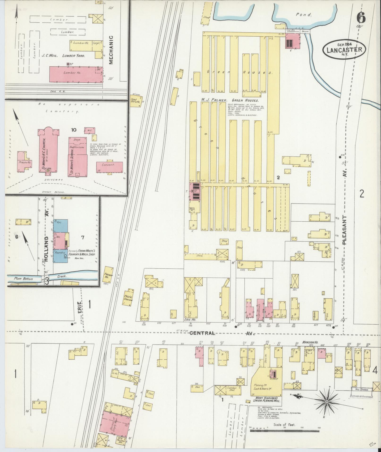 Sanborn Fire Insurance Map from Lancaster, Erie County, New York (1904), Sheet #0006 - Historic Sanborn Fire Insurance Map Print, vintage old map wall art, antique decor, genealogy gift, New York New York map
