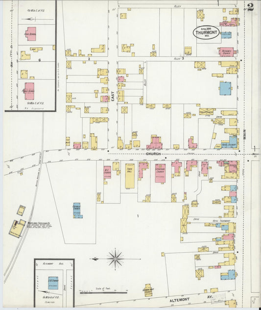 Sanborn Fire Insurance Map from Thurmont, Frederick County, Maryland (1899), Sheet #0002 - Historic Sanborn Fire Insurance Map Print, vintage old map wall art