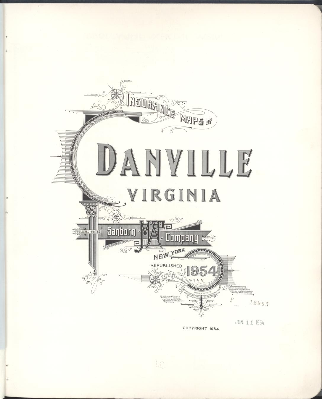 Sanborn Fire Insurance Map from Danville, Independent Cities, Virginia (1954), Sheet #0001 - Historic Sanborn Fire Insurance Map Print, vintage old map wall art, antique decor, genealogy gift, Virginia Virginia map