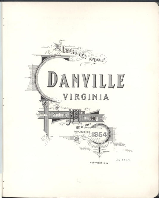 Sanborn Fire Insurance Map from Danville, Independent Cities, Virginia (1954), Sheet #0001 - Historic Sanborn Fire Insurance Map Print, vintage old map wall art, antique decor, genealogy gift, Virginia Virginia map