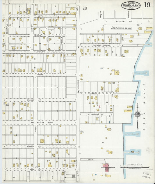Sanborn Fire Insurance Map from West Palm Beach, Dade County, Florida (1920), Sheet #0019 - Historic Sanborn Fire Insurance Map Print, vintage old map wall art, antique decor, genealogy gift, Florida Florida map