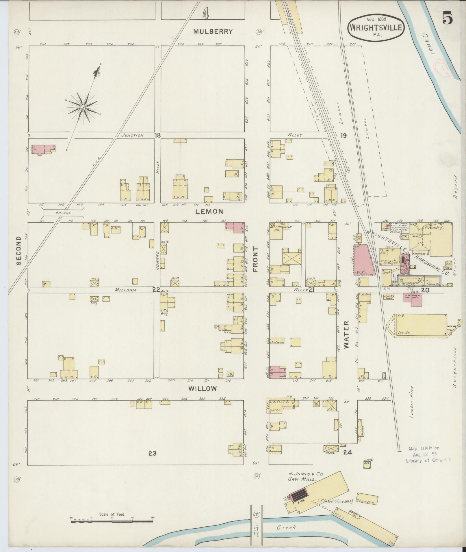 Sanborn Fire Insurance Map from Wrightsville, York County, Pennsylvania (1894), Sheet #0005 - Complete Map Set gallery image, historic Sanborn map, vintage wall art, Pennsylvania Pennsylvania