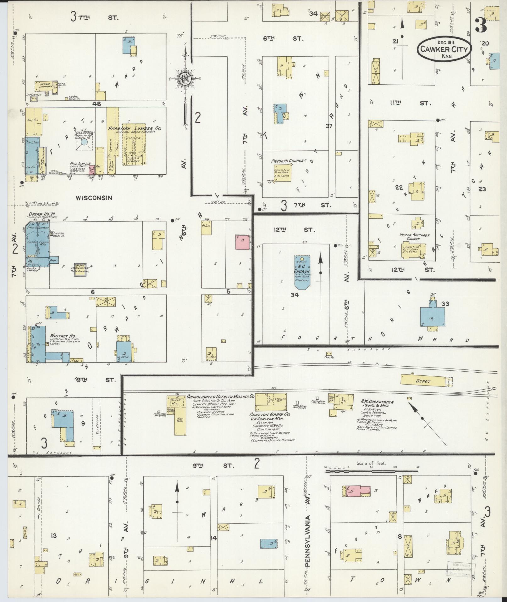 Sanborn Fire Insurance Map from Cawker City, Mitchell County, Kansas (1911), Sheet #0003 - Complete Map Set gallery image, historic Sanborn map, vintage wall art, Kansas Kansas