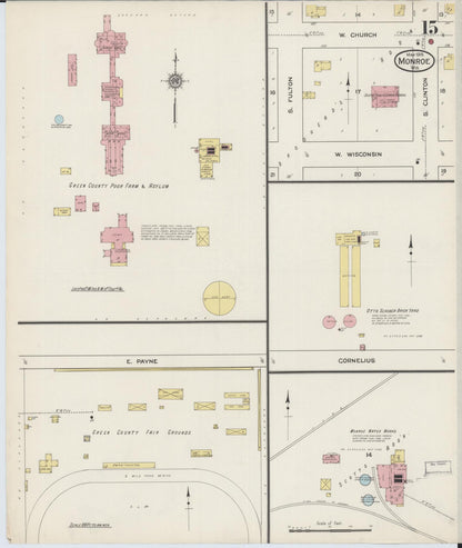 Sanborn Fire Insurance Map from Monroe, Green County, Wisconsin (1915), Sheet #0015 - Historic Sanborn Fire Insurance Map Print, vintage old map wall art, antique decor, genealogy gift, Wisconsin Wisconsin map