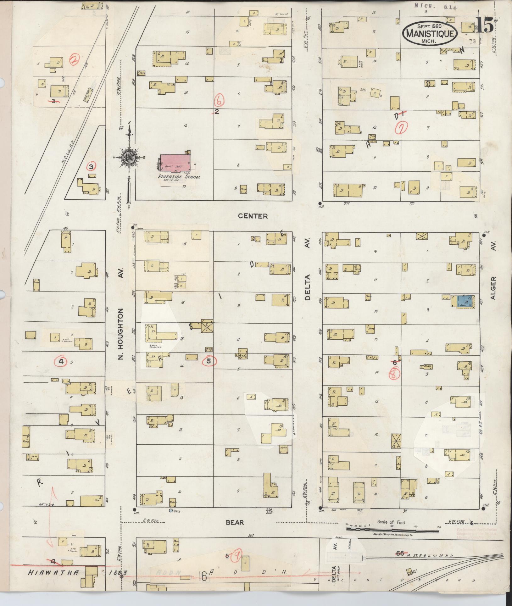 Sanborn Fire Insurance Map from Manistique, Schoolcraft County, Michigan (1950), Sheet #0015 - Complete Map Set gallery image, historic Sanborn map, vintage wall art, Michigan Michigan