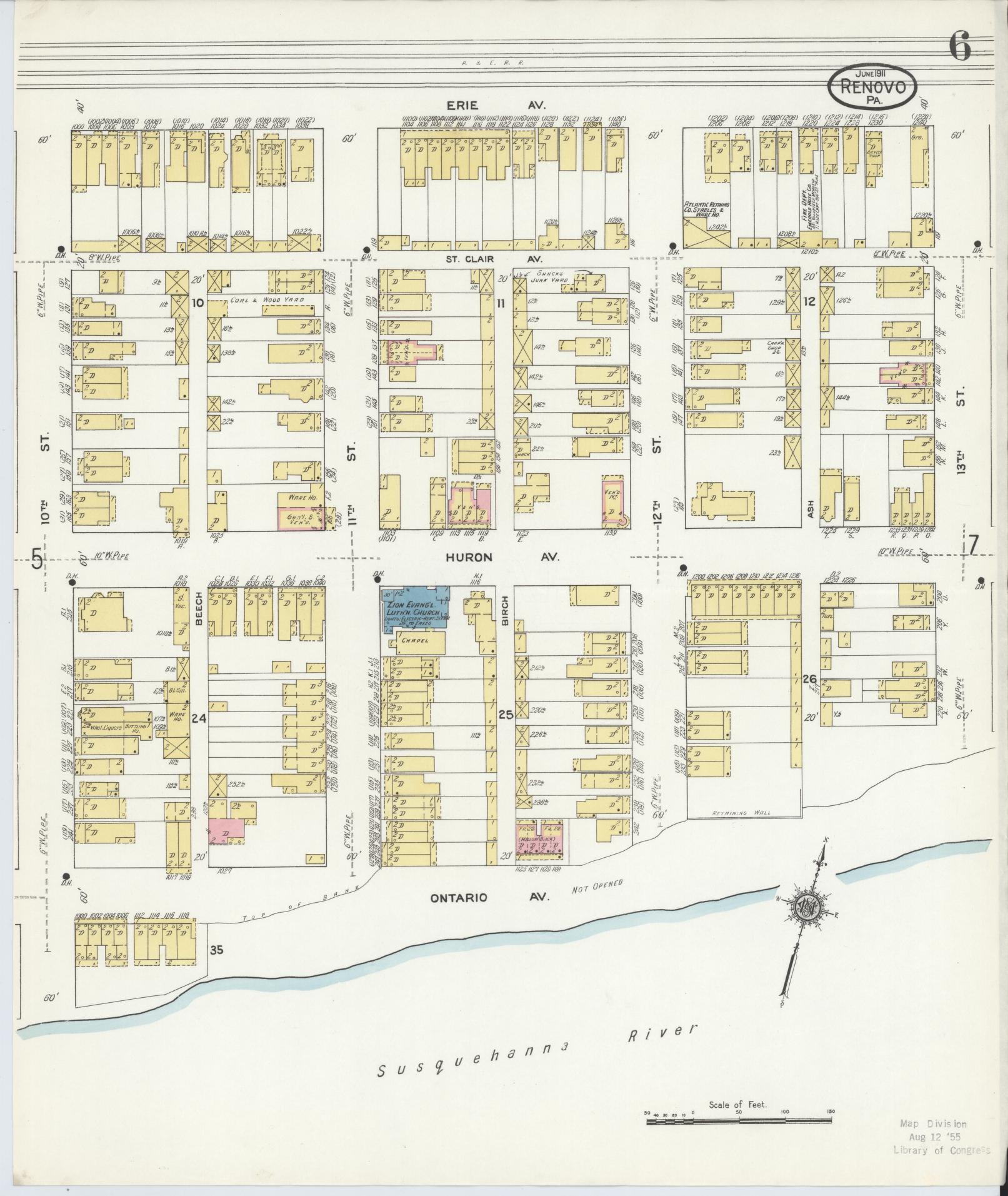 Sanborn Fire Insurance Map from Renovo, Clinton County, Pennsylvania (1911), Sheet #0006 - Complete Map Set gallery image, historic Sanborn map, vintage wall art, Pennsylvania Pennsylvania