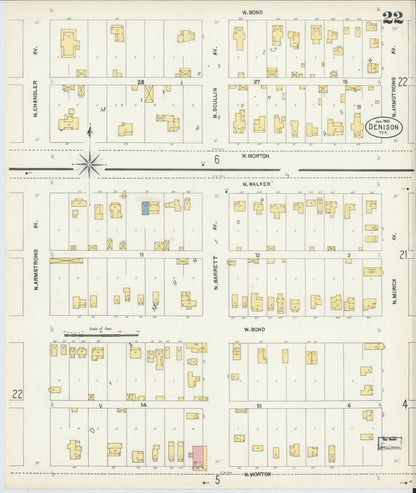 Sanborn Fire Insurance Map from Denison, Grayson County, Texas (1903), Sheet #0022 - Complete Map Set gallery image, historic Sanborn map, vintage wall art, Texas Texas