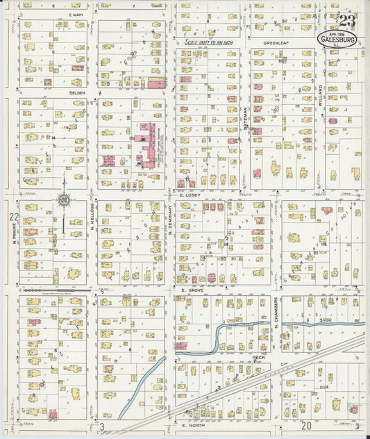 Sanborn Fire Insurance Map from Galesburg, Knox County, Illinois (1918), Sheet #0023 - Historic Sanborn Fire Insurance Map Print, vintage old map wall art, antique decor, genealogy gift, Illinois Illinois map