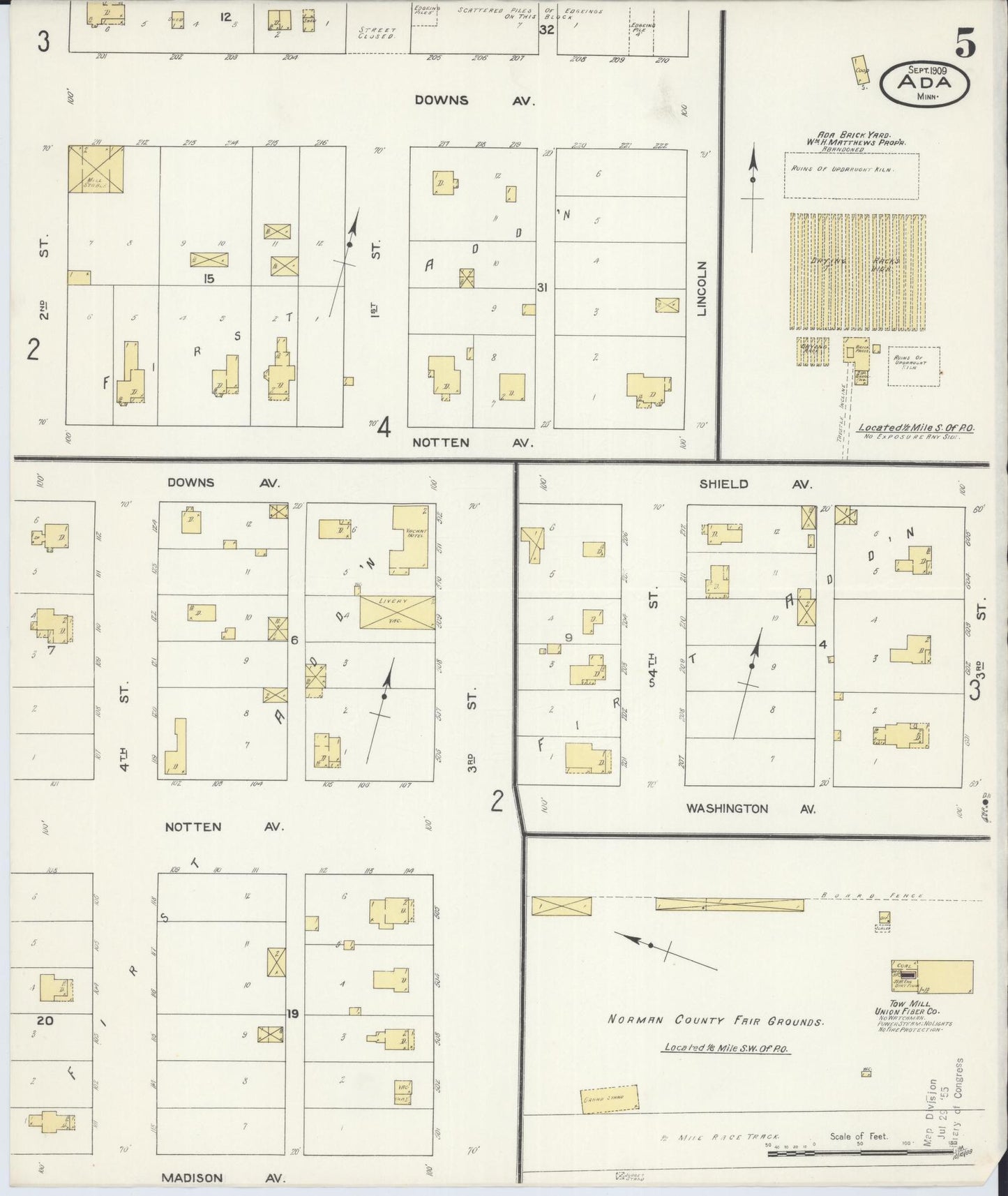 Sanborn Fire Insurance Map from Ada, Norman County, Minnesota (1909), Sheet #0005 - Historic Sanborn Fire Insurance Map Print, vintage old map wall art, antique decor, genealogy gift, Minnesota Minnesota map