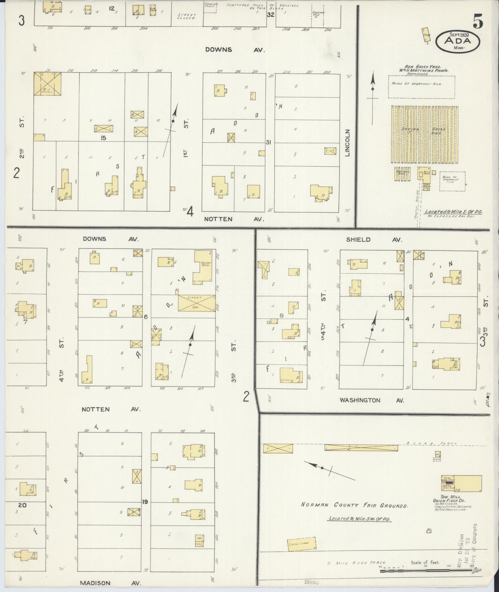 Sanborn Fire Insurance Map from Ada, Norman County, Minnesota (1909), Sheet #0005 - Historic Sanborn Fire Insurance Map Print, vintage old map wall art, antique decor, genealogy gift, Minnesota Minnesota map