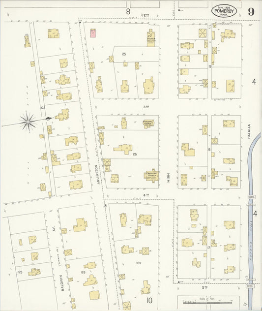 Sanborn Fire Insurance Map from Pomeroy, Garfield County, Washington (1908), Sheet #0009 - Historic Sanborn Fire Insurance Map Print, vintage old map wall art, antique decor, genealogy gift, Washington Washington map
