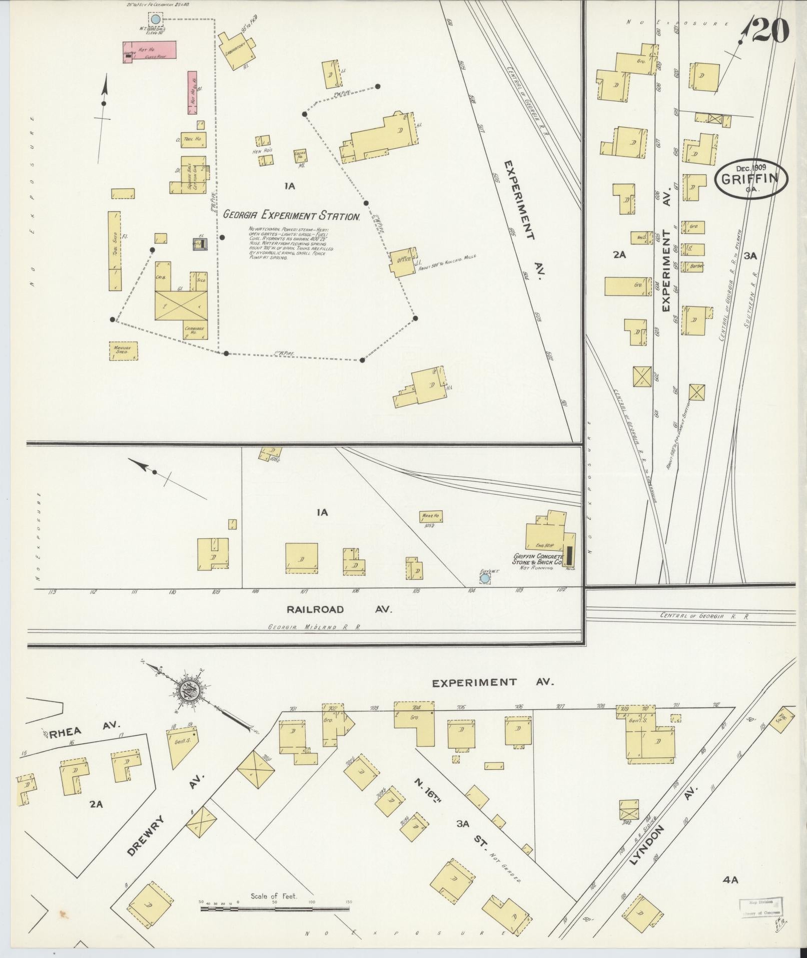 Sanborn Fire Insurance Map from Griffin, Spalding County, Georgia (1909), Sheet #0020 - Complete Map Set gallery image, historic Sanborn map, vintage wall art, Georgia Georgia