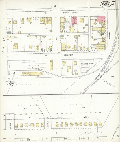 Sanborn Fire Insurance Map from Pasco, Franklin County, Washington (1909), Sheet #0007 - Complete Map Set gallery image, historic Sanborn map, vintage wall art, Washington Washington