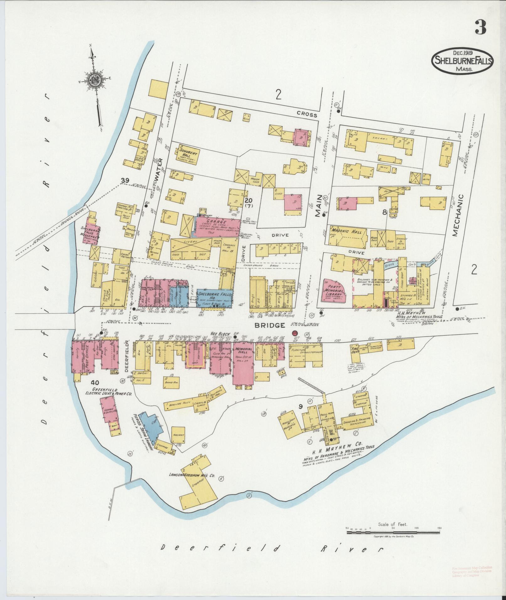 Sanborn Fire Insurance Map from Shelburne Falls, Franklin County, Massachusetts (1919), Sheet #0003 - Historic Sanborn Fire Insurance Map Print, vintage old map wall art, antique decor, genealogy gift, Massachusetts Massachusetts map