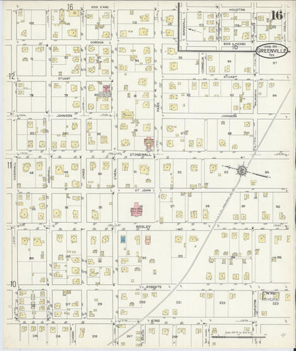 Sanborn Fire Insurance Map from Greenville, Hunt County, Texas (1914), Sheet #0016 - Complete Map Set gallery image, historic Sanborn map, vintage wall art, Texas Texas