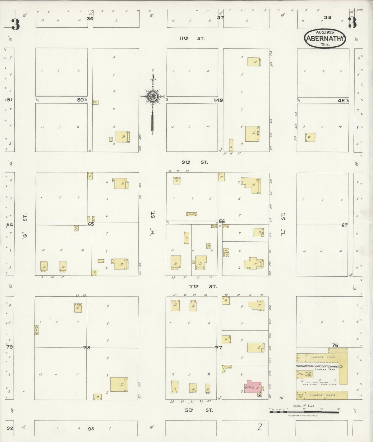 Sanborn Fire Insurance Map from Abernathy, Hale County, Texas (1925), Sheet #0003 - Historic Sanborn Fire Insurance Map Print, vintage old map wall art, antique decor, genealogy gift, Texas Texas map