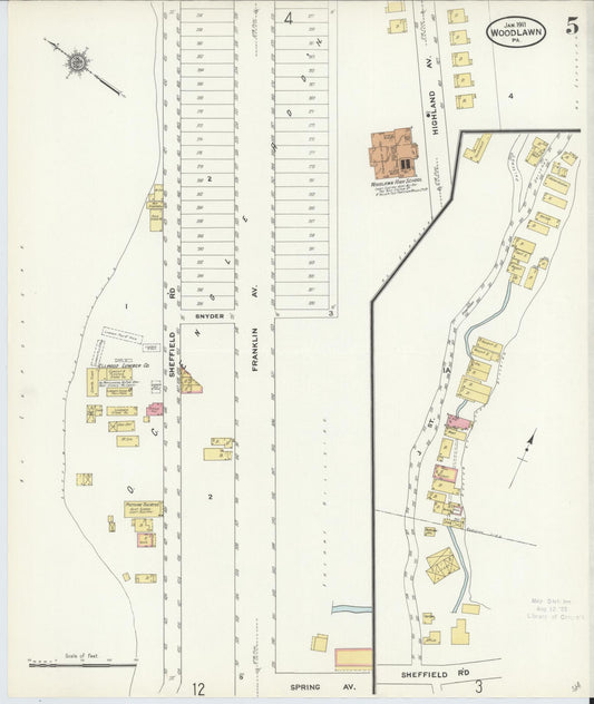 Sanborn Fire Insurance Map from Woodlawn, Beaver County, Pennsylvania (1911), Sheet #0005 - Historic Sanborn Fire Insurance Map Print, vintage old map wall art, antique decor, genealogy gift, Pennsylvania Pennsylvania map