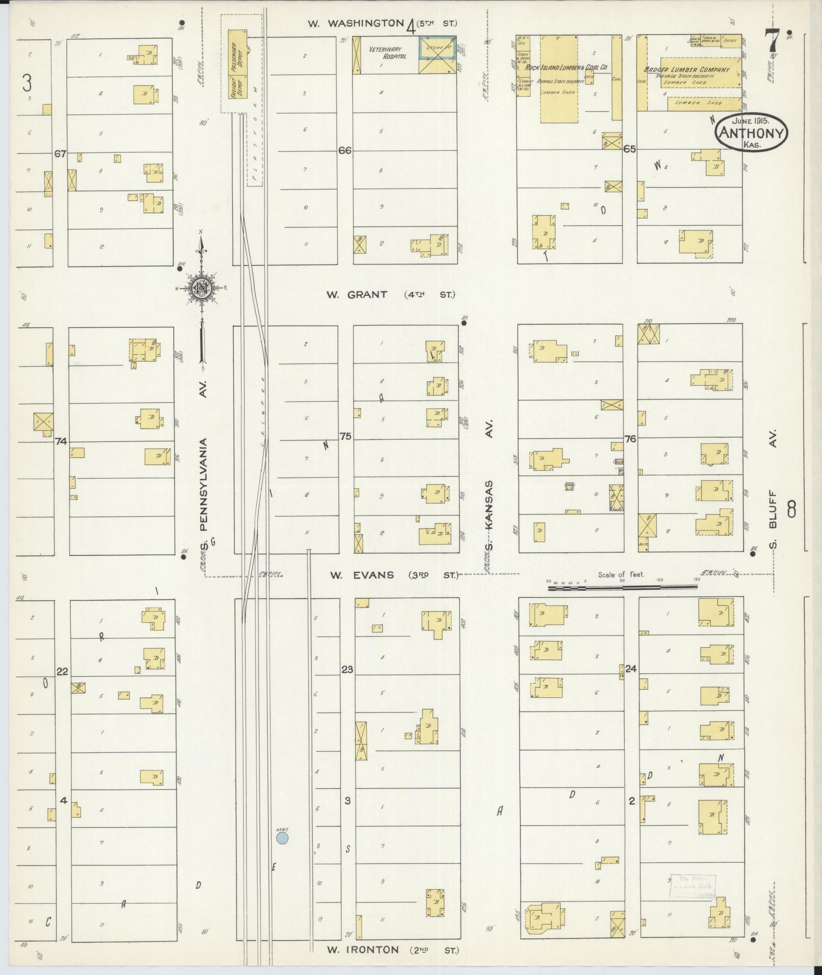 Sanborn Fire Insurance Map from Anthony, Harper County, Kansas (1915), Sheet #0007 - Historic Sanborn Fire Insurance Map Print, vintage old map wall art, antique decor, genealogy gift, Kansas Kansas map