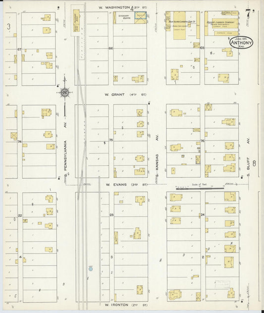 Sanborn Fire Insurance Map from Anthony, Harper County, Kansas (1915), Sheet #0007 - Historic Sanborn Fire Insurance Map Print, vintage old map wall art, antique decor, genealogy gift, Kansas Kansas map