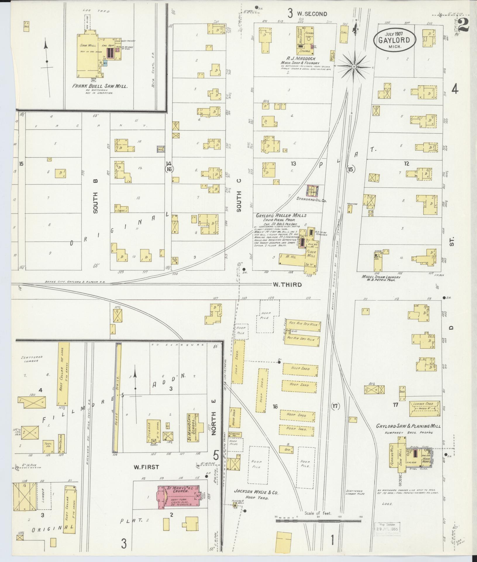 Sanborn Fire Insurance Map from Gaylord, Otsego County, Michigan (1907), Sheet #0002 - Complete Map Set gallery image, historic Sanborn map, vintage wall art, Michigan Michigan