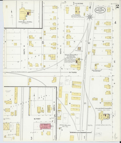 Sanborn Fire Insurance Map from Gaylord, Otsego County, Michigan (1907), Sheet #0002 - Complete Map Set gallery image, historic Sanborn map, vintage wall art, Michigan Michigan