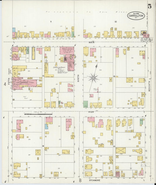 Sanborn Fire Insurance Map from Carrollton, Carroll County, Kentucky (1898), Sheet #0005 - Historic Sanborn Fire Insurance Map Print, vintage old map wall art, antique decor, genealogy gift, Kentucky Kentucky map