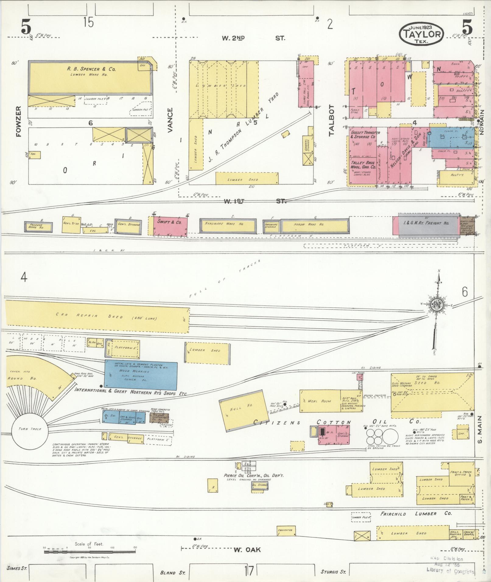 Sanborn Fire Insurance Map from Taylor, Williamson County, Texas (1923), Sheet #0005 - Complete Map Set gallery image, historic Sanborn map, vintage wall art, Texas Texas