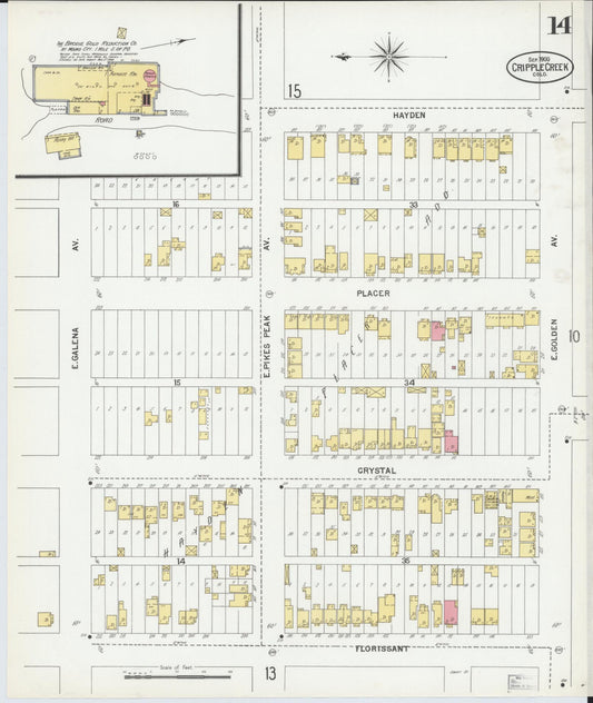 Sanborn Fire Insurance Map from Cripple Creek, Teller County, Colorado (1900), Sheet #0014 - Historic Sanborn Fire Insurance Map Print, vintage old map wall art, antique decor, genealogy gift, Colorado Colorado map