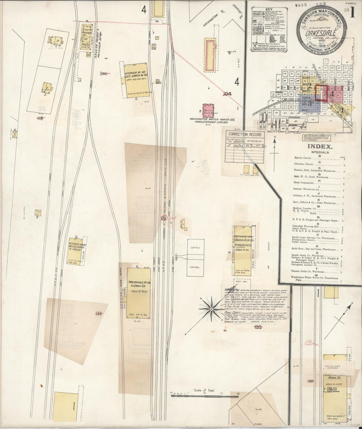 Sanborn Fire Insurance Map from Oakesdale, Whitman County, Washington (1931), Sheet #0001 - Historic Sanborn Fire Insurance Map Print, vintage old map wall art, antique decor, genealogy gift, Washington Washington map