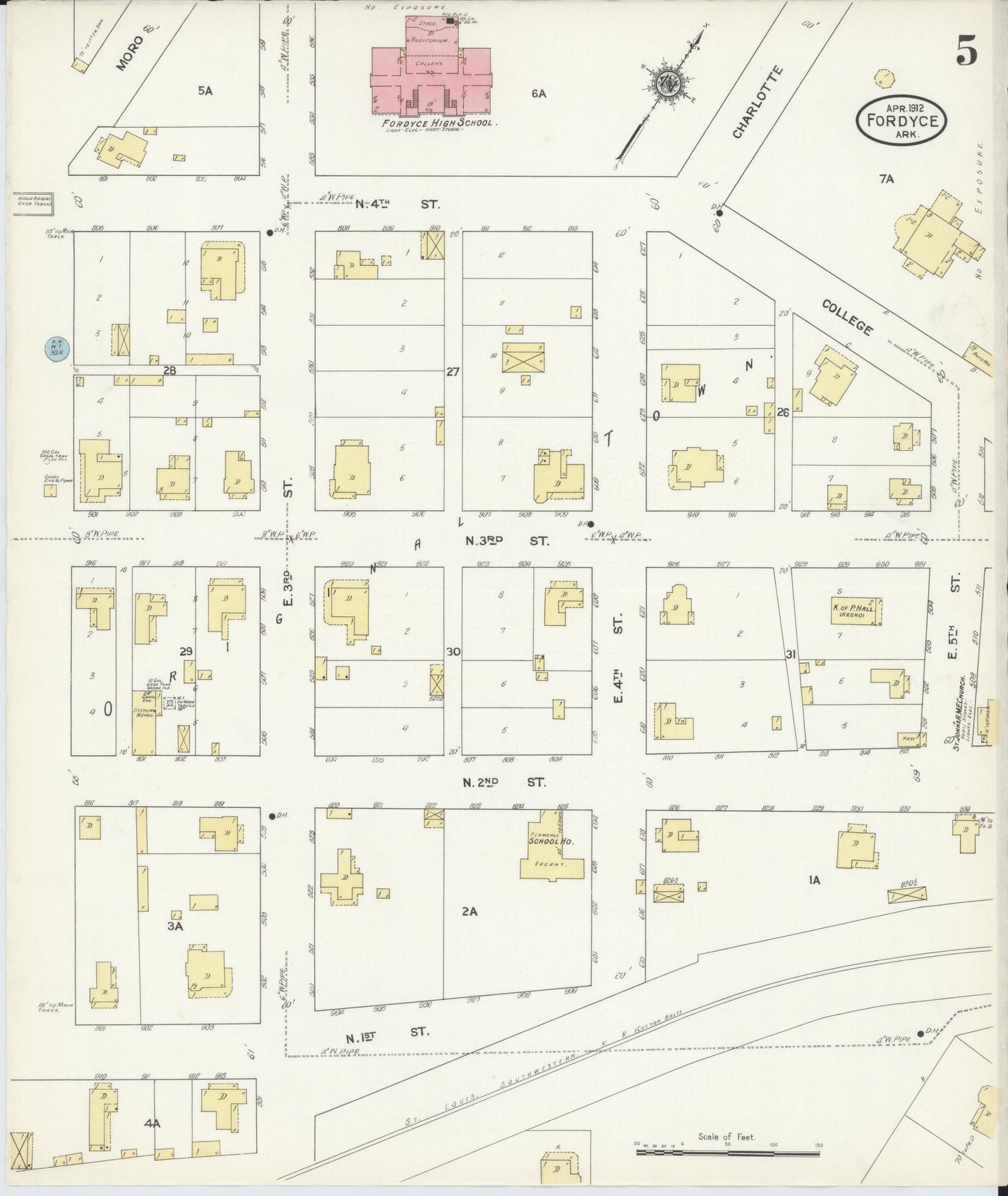 Sanborn Fire Insurance Map from Fordyce, Dallas County, Arkansas (1912), Sheet #0005 - Complete Map Set gallery image, historic Sanborn map, vintage wall art, Arkansas Arkansas