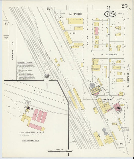 Sanborn Fire Insurance Map from El Reno, Canadian County, Oklahoma (1913), Sheet #0027 - Historic Sanborn Fire Insurance Map Print, vintage old map wall art, antique decor, genealogy gift, Oklahoma Oklahoma map