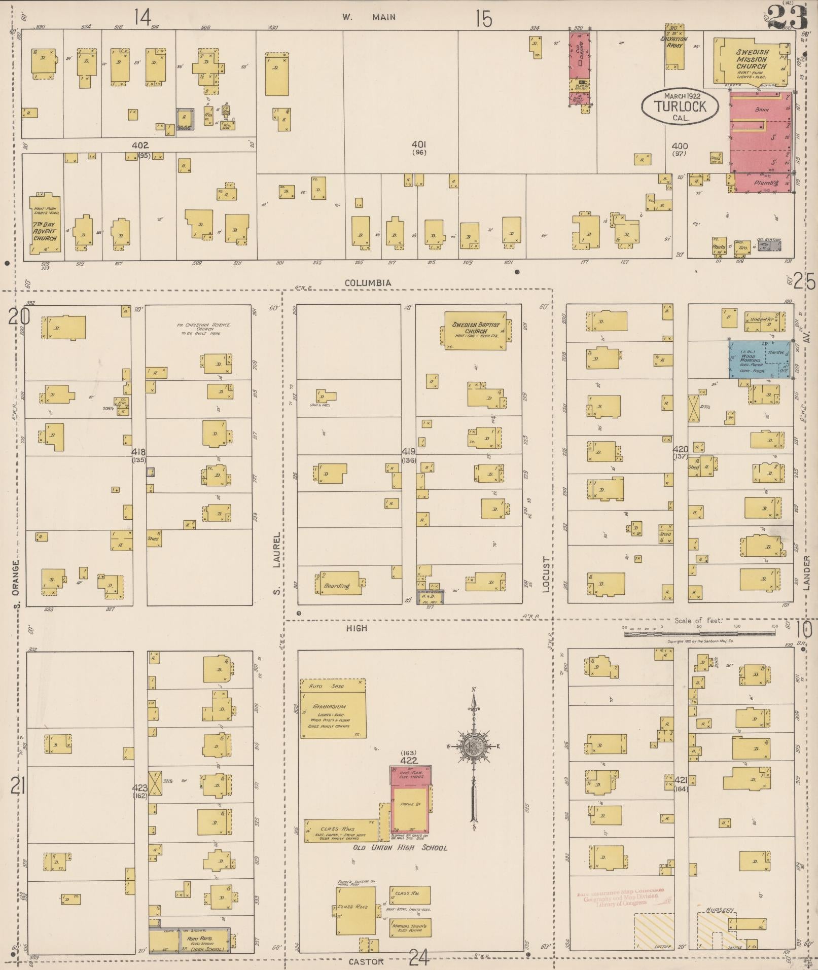 Sanborn Fire Insurance Map from Turlock, Stanislaus County, California (1922), Sheet #0023 - Complete Map Set gallery image, historic Sanborn map, vintage wall art, California California