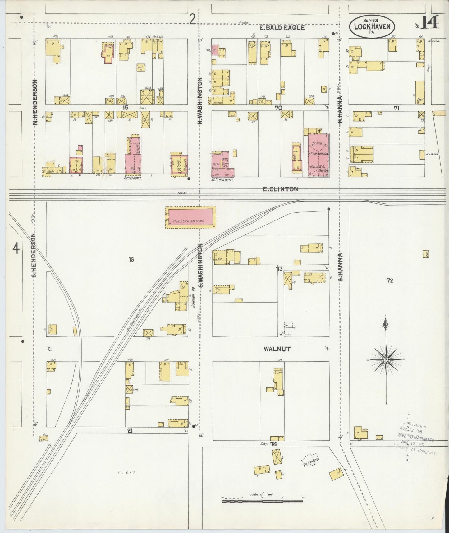 Sanborn Fire Insurance Map from Lock Haven, Clinton County, Pennsylvania (1901), Sheet #0014 - Complete Map Set gallery image, historic Sanborn map, vintage wall art, Pennsylvania Pennsylvania