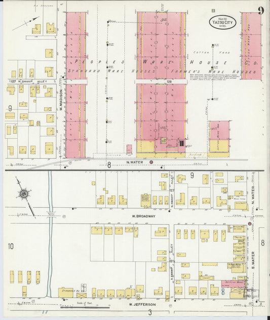 Sanborn Fire Insurance Map from Yazoo City, Yazoo County, Mississippi (1911), Sheet #0009 - Historic Sanborn Fire Insurance Map Print, vintage old map wall art, antique decor, genealogy gift, Mississippi Mississippi map