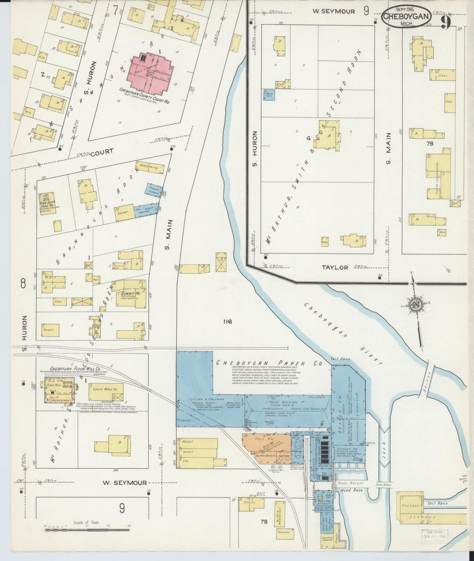 Sanborn Fire Insurance Map from Cheboygan, Cheboygan County, Michigan (1915), Sheet #0009 - Historic Sanborn Fire Insurance Map Print, vintage old map wall art, antique decor, genealogy gift, Michigan Michigan map