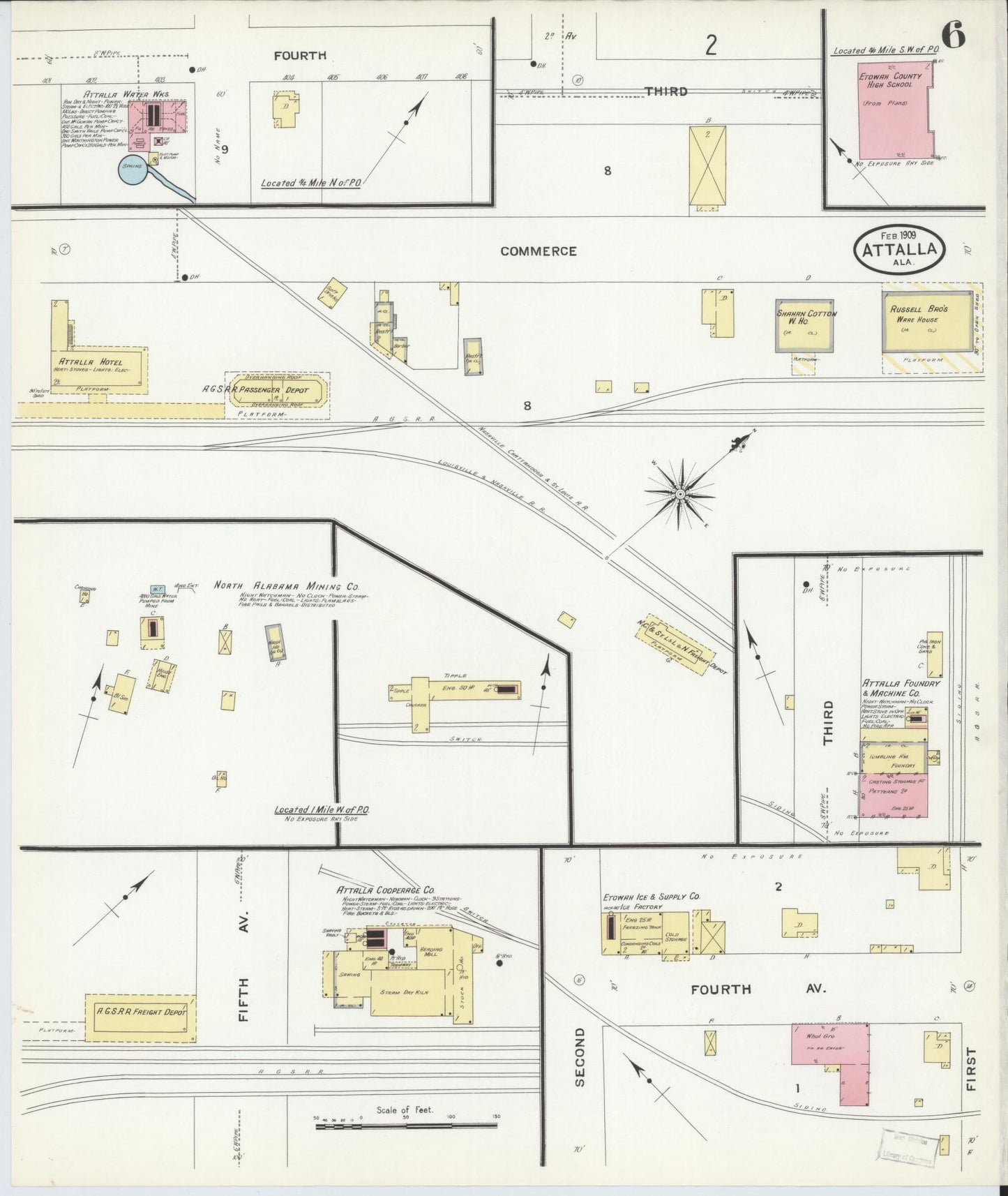 Sanborn Fire Insurance Map from Attalla, Etowah County, Alabama (1909), Sheet #0006 - Complete Map Set gallery image, historic Sanborn map, vintage wall art, Alabama Alabama