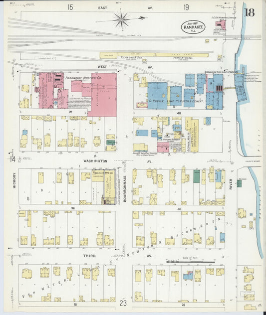 Sanborn Fire Insurance Map from Kankakee, Kankakee County, Illinois (1907), Sheet #0018 - Historic Sanborn Fire Insurance Map Print, vintage old map wall art, antique decor, genealogy gift, Illinois Illinois map
