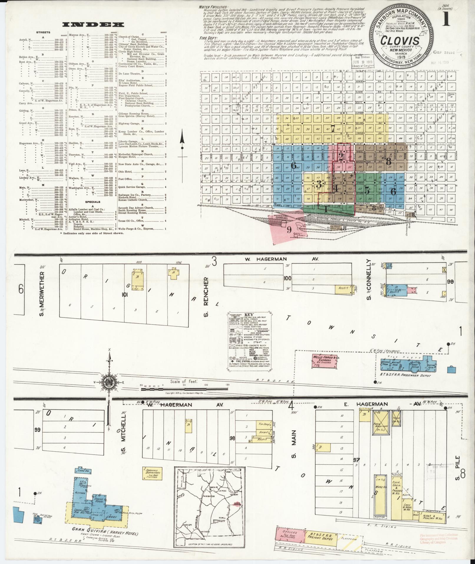 Sanborn Fire Insurance Map from Clovis, Curry County, New Mexico (1919), Sheet #0001 - Complete Map Set gallery image, historic Sanborn map, vintage wall art, New Mexico New Mexico