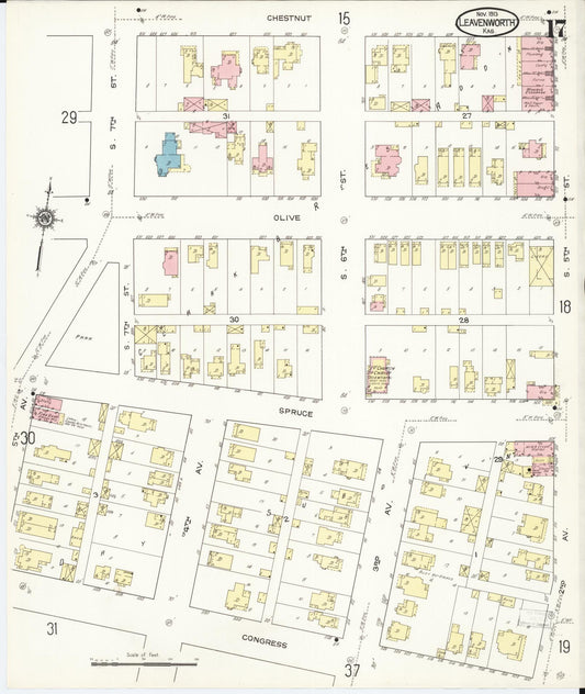 Sanborn Fire Insurance Map from Leavenworth, Leavenworth County, Kansas (1913), Sheet #0018 - Historic Sanborn Fire Insurance Map Print, vintage old map wall art, antique decor, genealogy gift, Kansas Kansas map