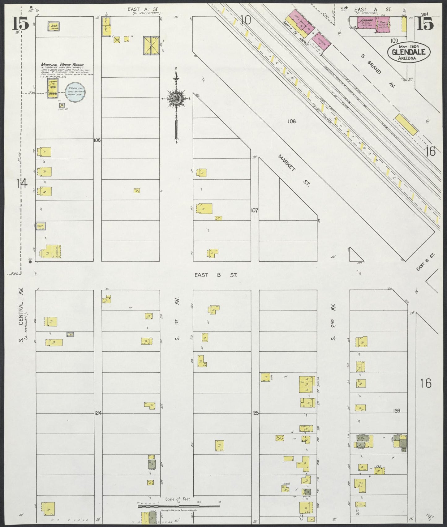 Sanborn Fire Insurance Map from Glendale, Maricopa County, Arizona (1924), Sheet #0015 - Complete Map Set gallery image, historic Sanborn map, vintage wall art, Arizona Arizona