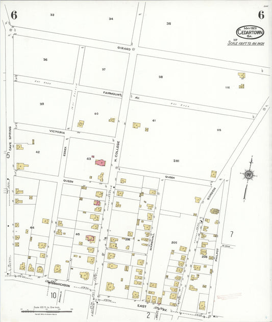 Sanborn Fire Insurance Map from Cedartown, Polk County, Georgia (1923), Sheet #0006 - Historic Sanborn Fire Insurance Map Print, vintage old map wall art, antique decor, genealogy gift, Georgia Georgia map