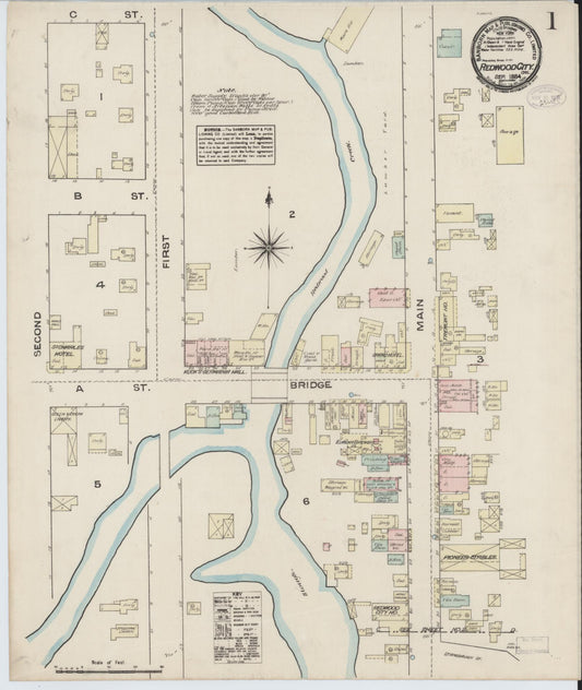Sanborn Fire Insurance Map from Redwood City, San Mateo County, California (1884), Sheet #0001 - Complete Map Set gallery image, historic Sanborn map, vintage wall art, California California
